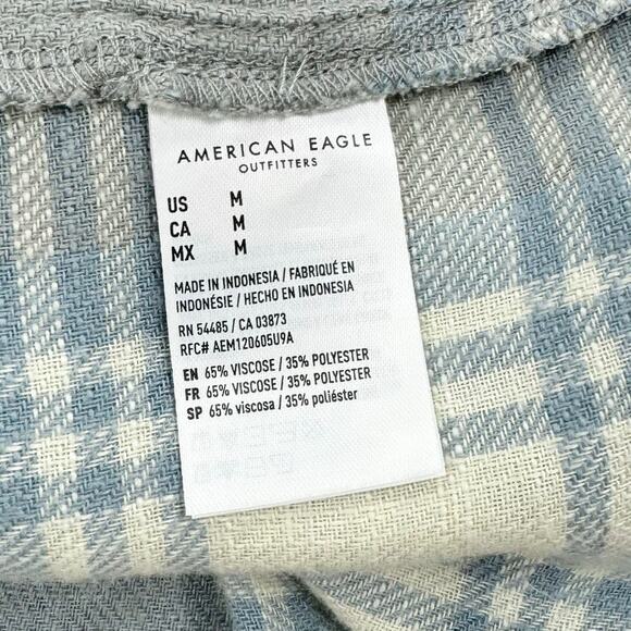 American Eagle Womens Oversize Plaid Baby Doll Button Down Shirt Medium Gray - Picture 12 of 16